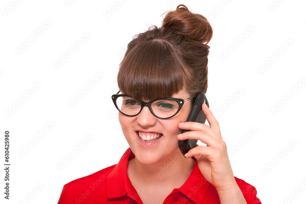Isolated shot of young woman on cell phone. Isolated shot of young woman on cell phone.