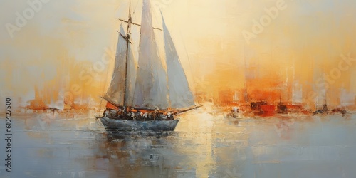 Wallpaper Mural AI Generated. AI Generative. Illustration of painted oil draw ink yacht ship sail boat. Vacation adventure nautcal vibe. Graphic Art Torontodigital.ca