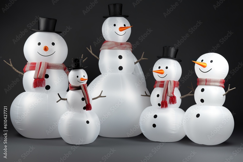 nflatable snowmen photorealistic, generative artificial intelligence
nflatable snowmen photorealistic, generative artificial intelligence