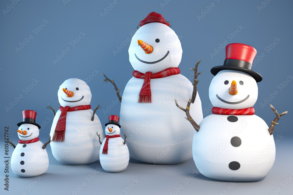 nflatable snowmen photorealistic, generative artificial intelligence
