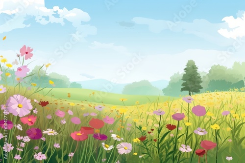  Illustration of a flower meadow in spring   generative artificial intelligence 