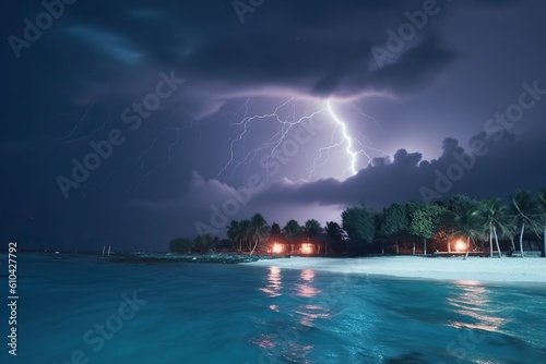 Maldives married holiday beach destinationstorm lightning , generative artificial intelligence 