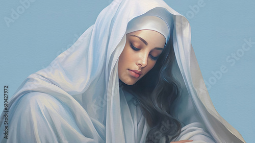 Virgin Mary with Child Jesus, religious illustration, generative ai
