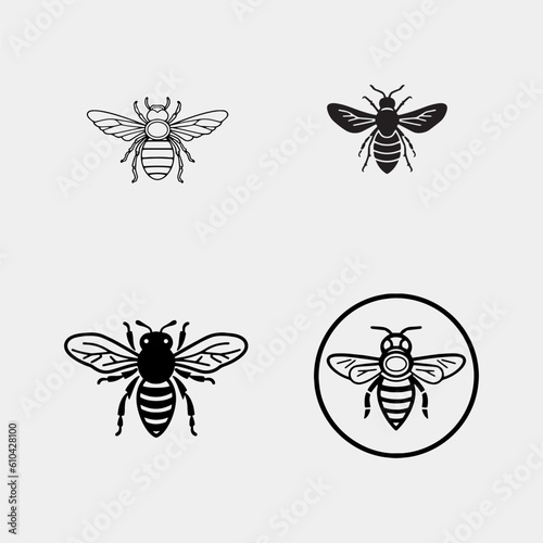 Honey bee logo. Hand drawn vector isolated on white background