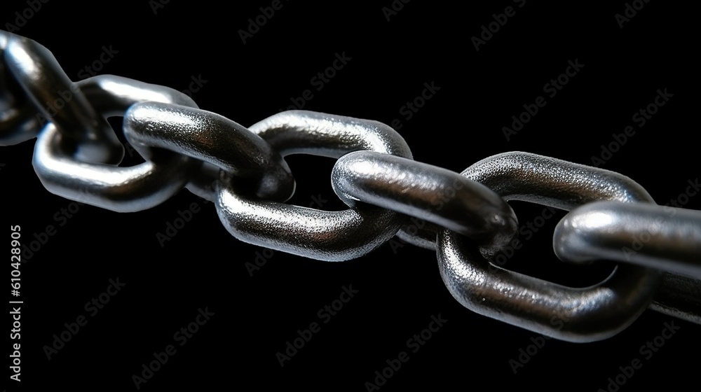 Obraz premium Solid steel chain on black background. Generative AI