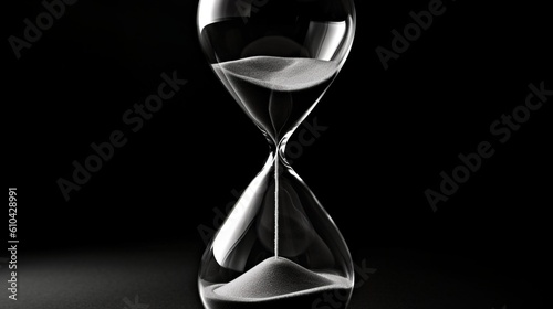 Fotografie, Obraz Black Sand running through an hourglass. Generative AI