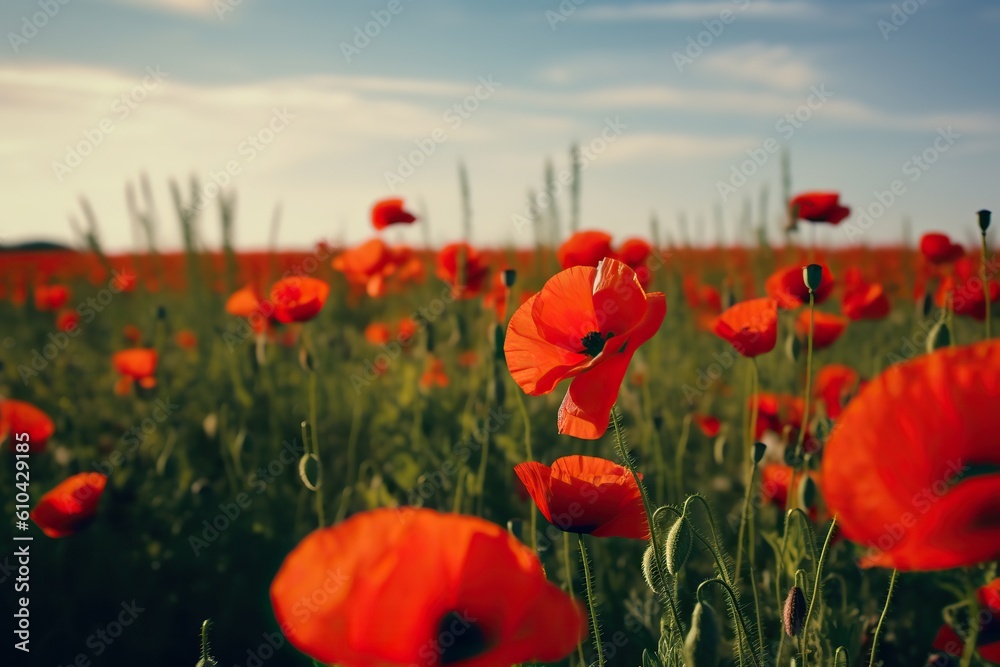 Obraz premium Red poppy flowers, generative artificial intelligence 