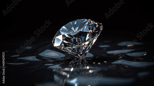 Diamond on black background created with generative AI technology