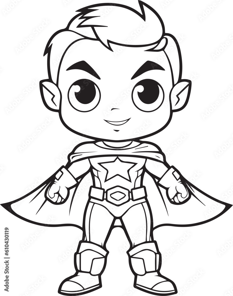 A Superman boy, colouring book for kids, vector illustration A Superman boy, colouring book for kids, vector illustration