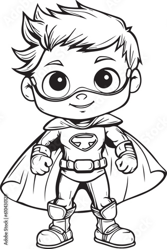 A Superman boy, colouring book for kids, vector illustration