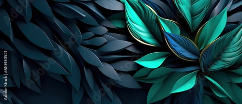 Dark blue beautiful floral background with abstract leaves 3D © Eli Berr