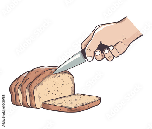 Freshly baked bread sliced by skilled chef