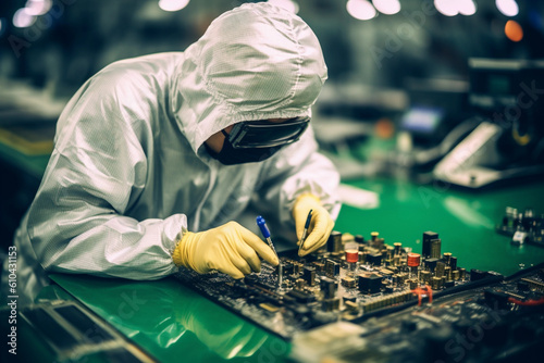 Worker in a chip transistor factory in Taiwan