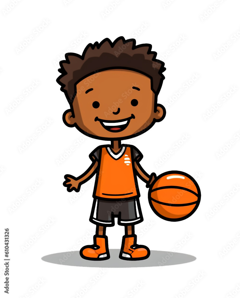 Cartoon illustration of a boy basketball player isolated on a white background,illustration created with Generative AI technology Cartoon illustration of a boy basketball player isolated on a white background,illustration created with Generative AI technology