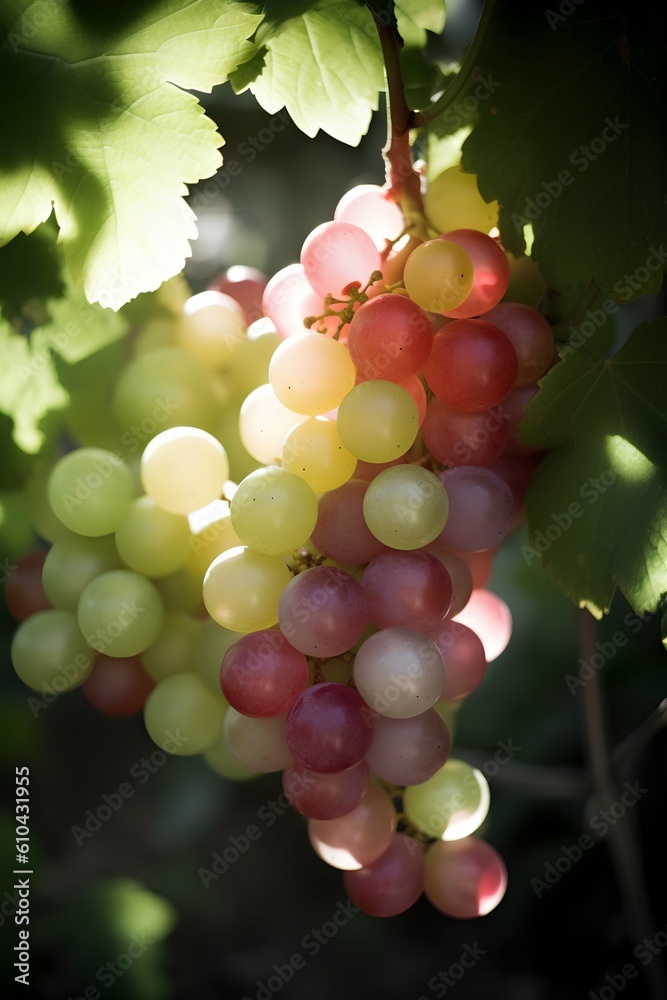 A branch of grapes on tree. Ai generative art A branch of grapes on tree. Ai generative art