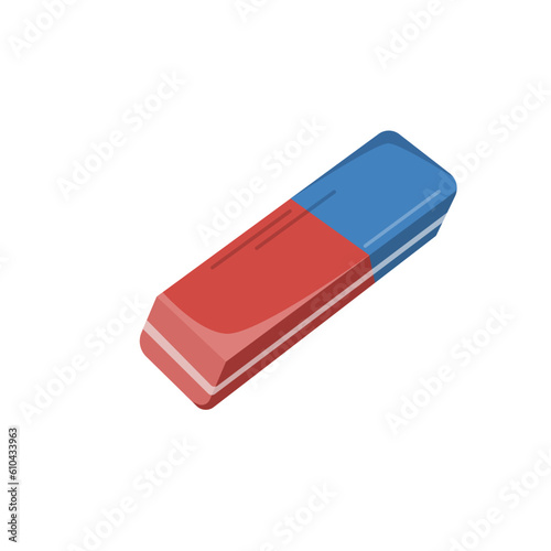 Manual double-sided, red-blue eraser on a white background. Vector illustration for school design, stickers, web elements, kids design.