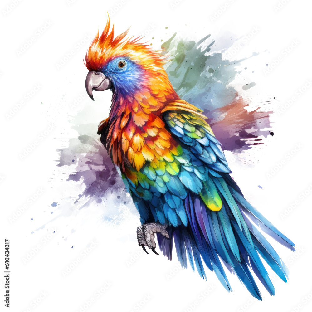 Bright parrot isolated. Illustration AI Generative.