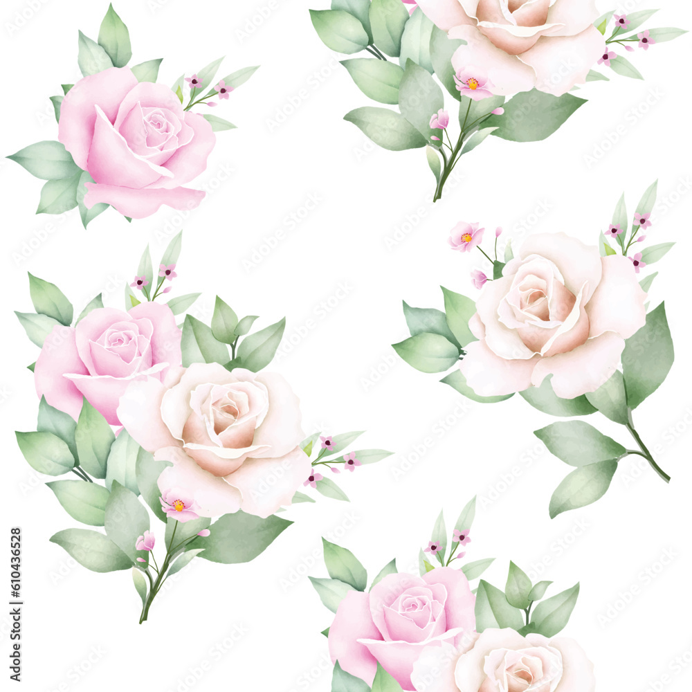 Seamless Pattern Floral Rose Watercolor
