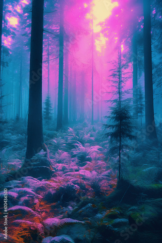 Beautiful color forest. AI generative