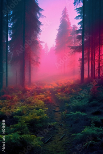 Beautiful color forest. AI generative
