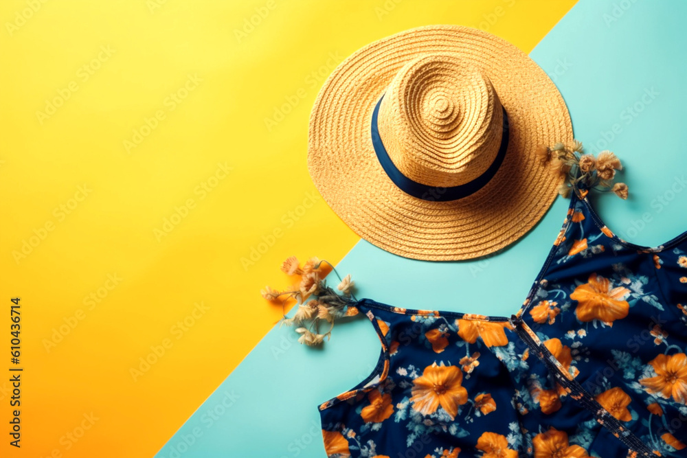 Summer frame swimsuits, yellow blue background