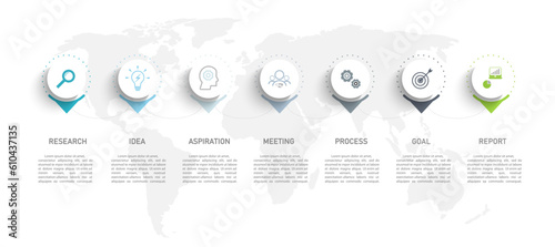 Business infographics thin line process with square template design with icons and 6 options or steps. Vector illustration. paper design vector.