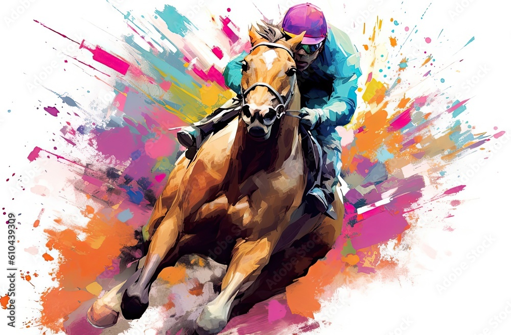 Fototapeta premium Bright colored horse racing illustration 