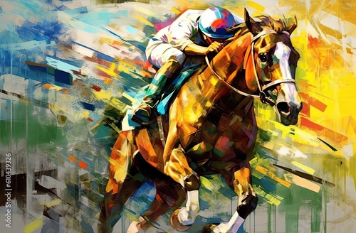 Bright colored horse racing illustration 