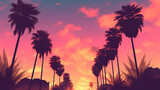 Summer sunset sky and palms. Generative ai