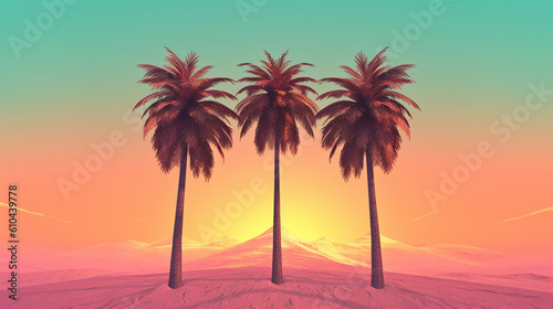 Summer sunset sky and palms. Generative ai