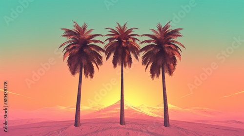 Summer sunset sky and palms. Generative ai