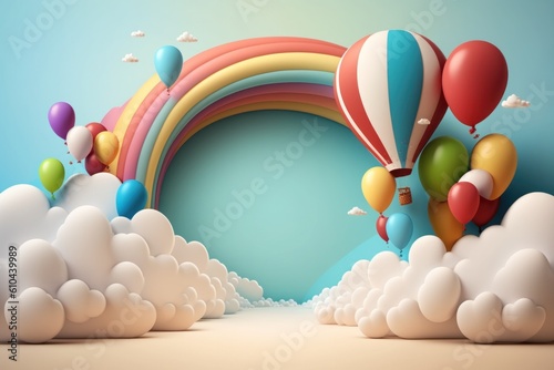 Birthday holiday background with balloons. Illustration AI Generative.
