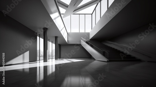 Abstract interior design of a modern staircase. Background. Generative AI