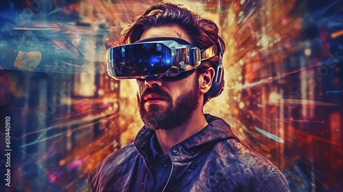 Artificial Intelligence and Augmented Reality: A Man Exploring Virtual Worlds Through