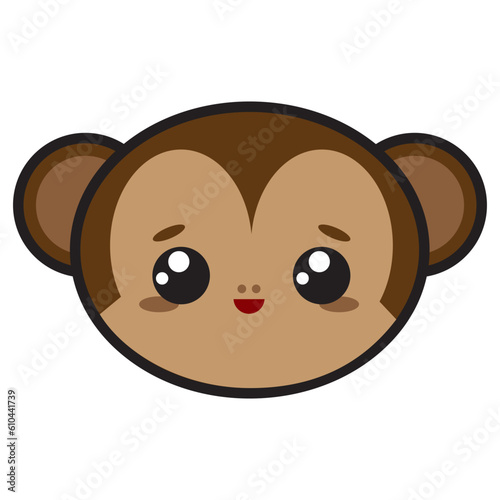Kawaii monkey, cheerful and playful, with an infectious smile and expressive eyes. Perfect for decorating children's products, party invitations, and materials related to nature and fun.