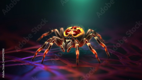 A beautiful spider in a dark room. Generative AI