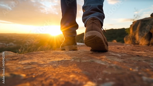 A man walks during sunset. Generative AI