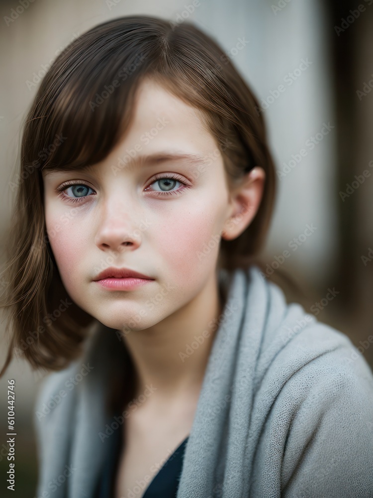 A portrait of an caucasian young girl volume seven created with generative ai, ki A portrait of an caucasian young girl volume seven created with generative ai, ki