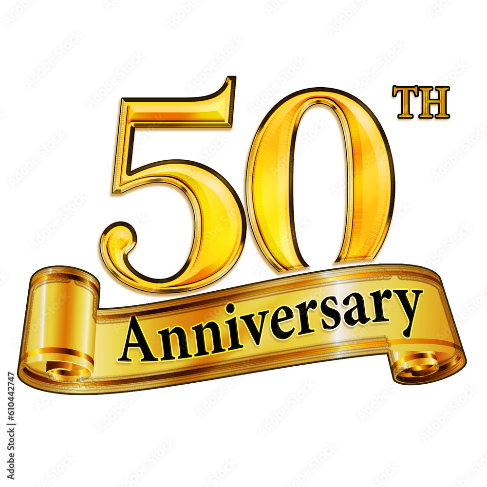 50th Anniversary Gold Banner Icon on Transparent Background Stock