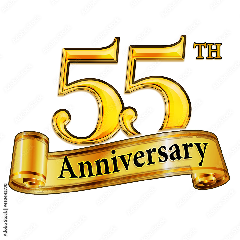 55th Anniversary Gold Banner Icon on Transparent Background Stock