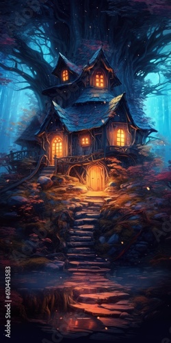 Ancient Cottage in a Dark Forest  Generative AI Digital Illustration Part 070623 