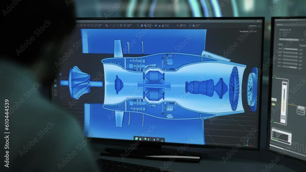 Using professional 3d software to create a variant of a turbine. Professional engineer building a virtual industrial turbine in 3d software. Projecting machine models in professional 3d software. Using professional 3d software to create a variant of a turbine. Professional engineer building a virtual industrial turbine in 3d software. Projecting machine models in professional 3d software.