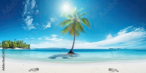 Blissful Yoga and Mindfulness Landscape  Tropical Paradise with Palm Trees  White Sand Beach  and Azure Waters  Generative AI Digital Illustration Part 070623 