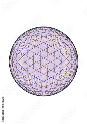 Kreisfläche gefüllt mit einem hexagonalen abstrakten netzartigen linienmuster und violettem hintergrund, modern art