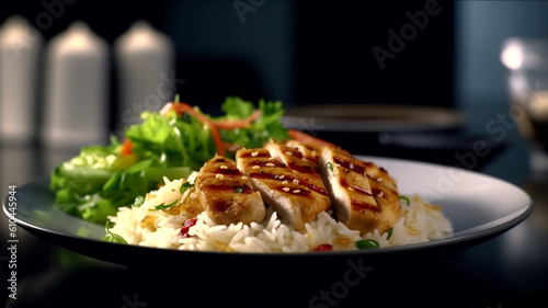 Wallpaper Mural Grilled chicken teriyaki rice on a restaurant background Torontodigital.ca