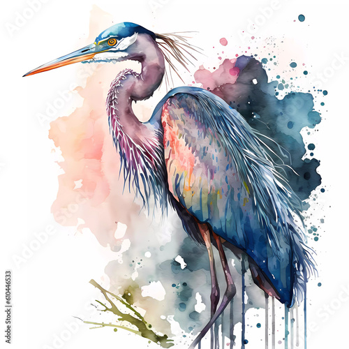 Foto Watercolor blue heron painting