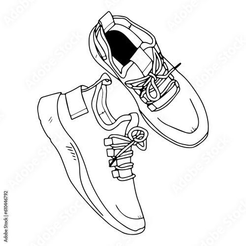 Vector illustration. One line drawing. Sneakers. Running shoes.