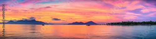 Beautiful sunrise shot with a colorful horizon over the water surface. 