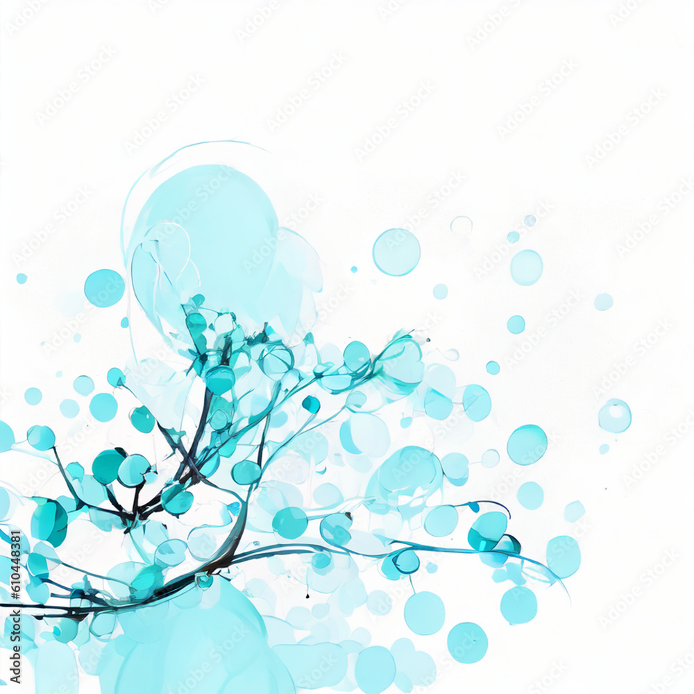 AIで生成した泡と青と樹をモチーフにしたイラスト　ジェネレーティブ Generative AI