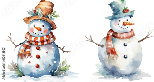 Snowman clipart, isolated vector illustration.